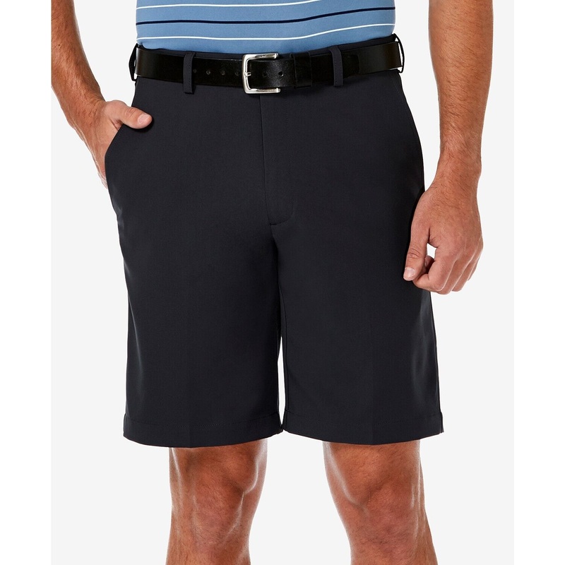 Haggar Men's Cool 18 Pro Straight Fit Stretch Solid Flat Front Shorts 32 Black