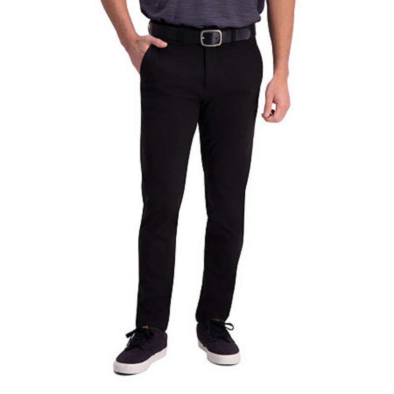 Haggar Mens Slim fit Casual Pants 34 / 29 Black Solid Stretch