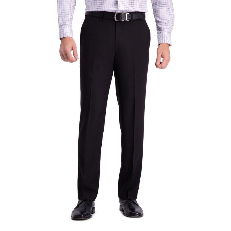 Haggar Mens Straight fit Dress Pants 36 / 29 Black Solid Stretch