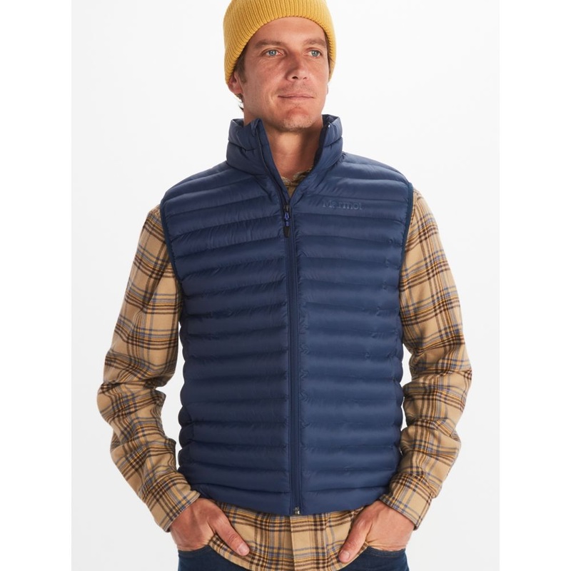 Marmot Mens Puffer Jacket Vest Large Blue Full Zip Solid