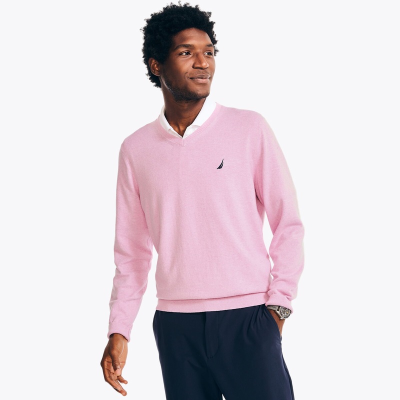 Nautica Mens Classic fit V-Neck V Neck Sweater XXL Pink Solid