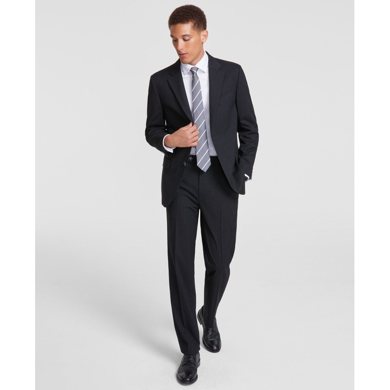 Nautica Mens Modern fit Suit 38 R / 32 Waist Black Striped Stretch