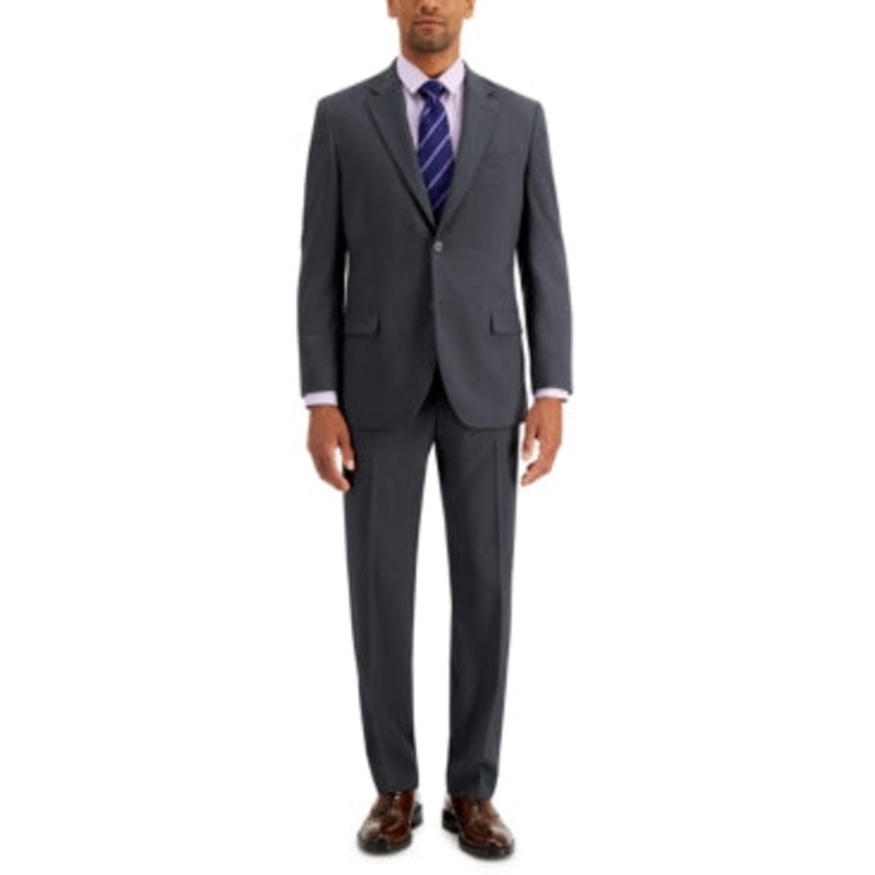 Nautica Mens Modern fit Suit 46 R / 40 Waist Charcoal Grey Solid Stretch
