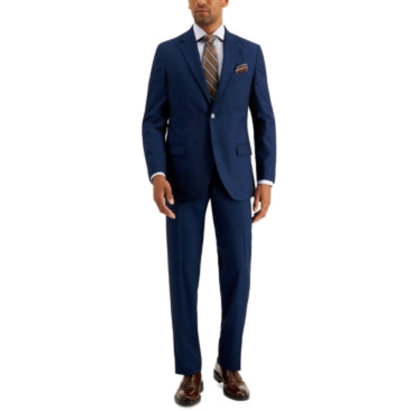 Nautica Mens Modern fit Suit 46 R / 41 Waist Blue Plaid Stretch