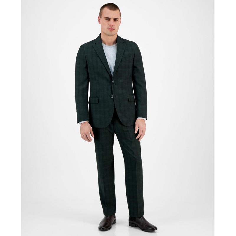Nautica Mens Modern fit Suit 48 R / 43 Waist Green Plaid Stretch