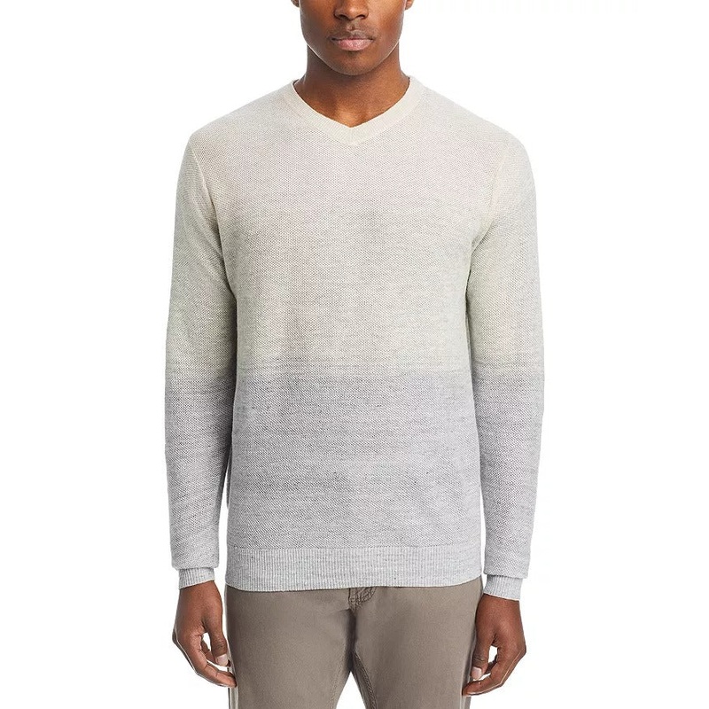 Peter Millar Crown Crafted Camden High V Neck Striped Sweater Large Beige