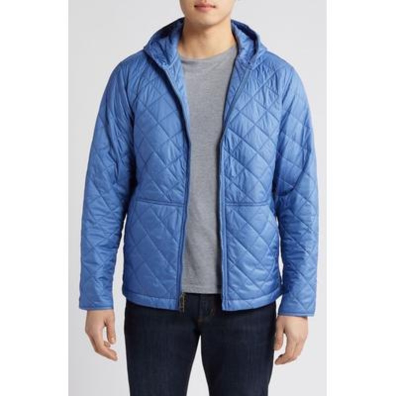 Peter Millar Mens Quilted Hooded Coat Small Blue Solid