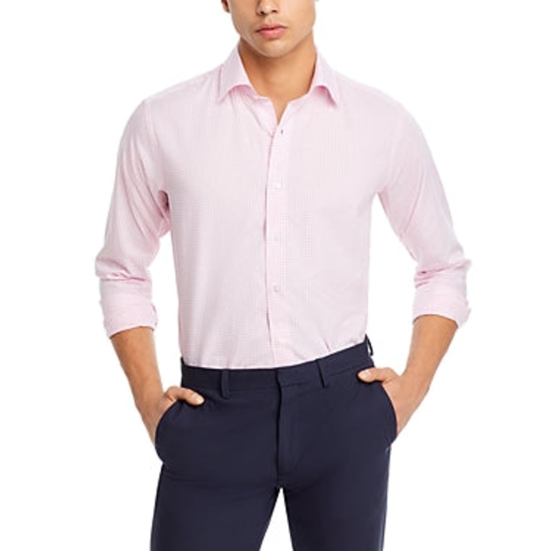 Peter Millar Mens Regular fit Long Sleeve Button-Up Shirt Large Pink