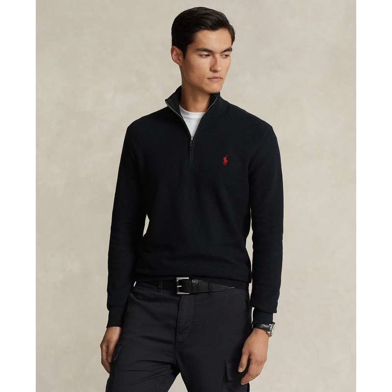Polo Ralph Lauren Mens  fit Mock Neck Quarter zip Sweater XS Black Solid