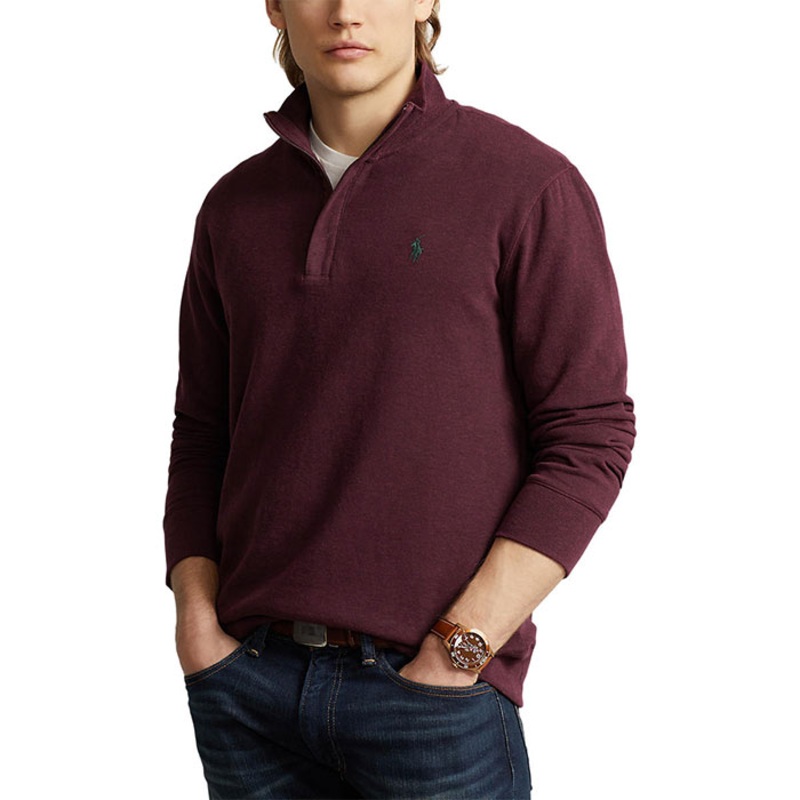 Polo Ralph Lauren Mens Regular Long Sleeve Quarter zip Shirt Medium Red Solid