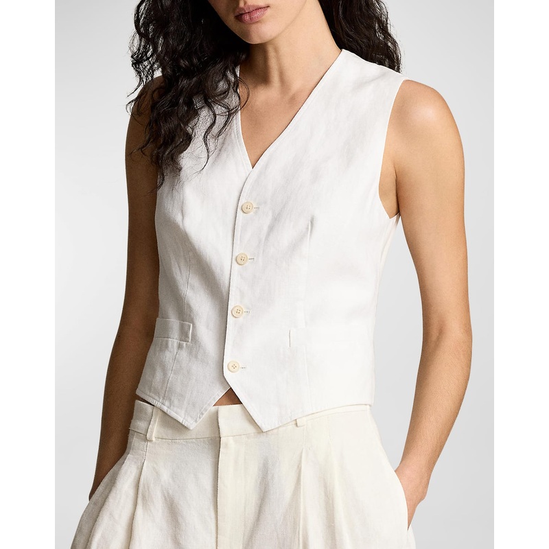 Polo Ralph Lauren Womens Pauline Linen Vest Size 14 White