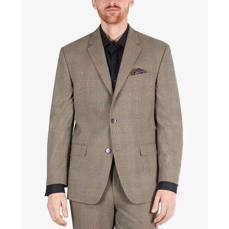 SEAN JOHN Men's Classic-Fit Tan Plaid Sport Coat Jacket 36R