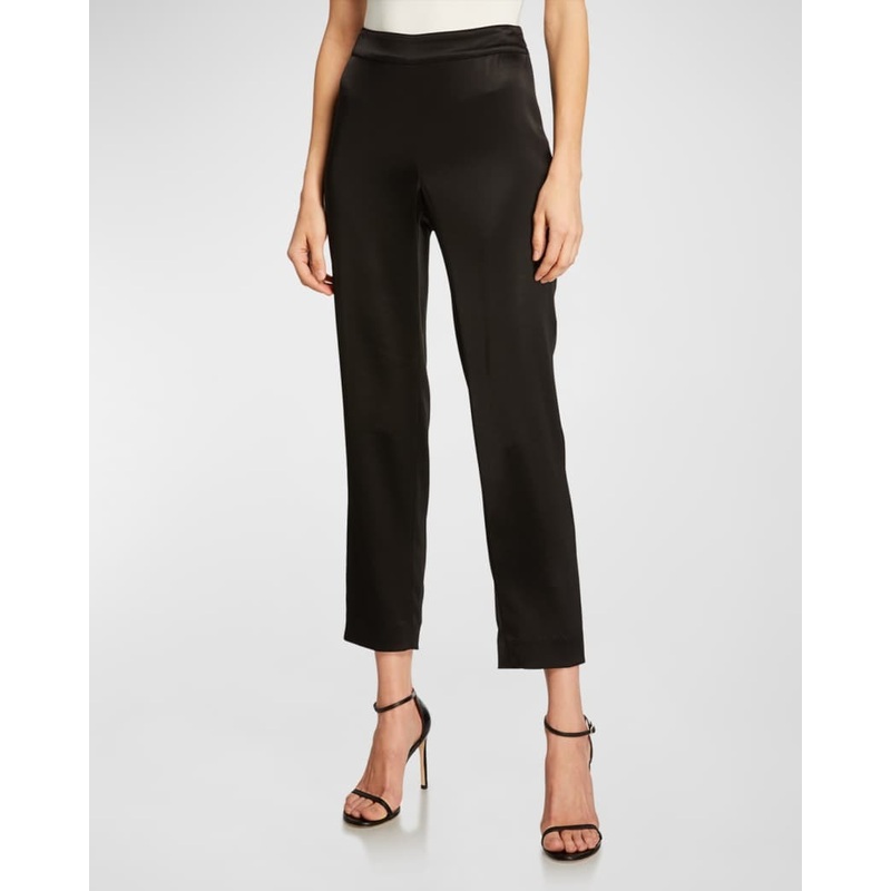 St. John Womens Liquid Satin Side Zip Cropped Pants Size 0 Black