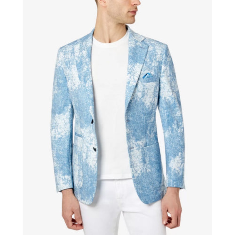 Tallia Men's Slim-Fit Tie-Dye Blazer Blue/White 44L
