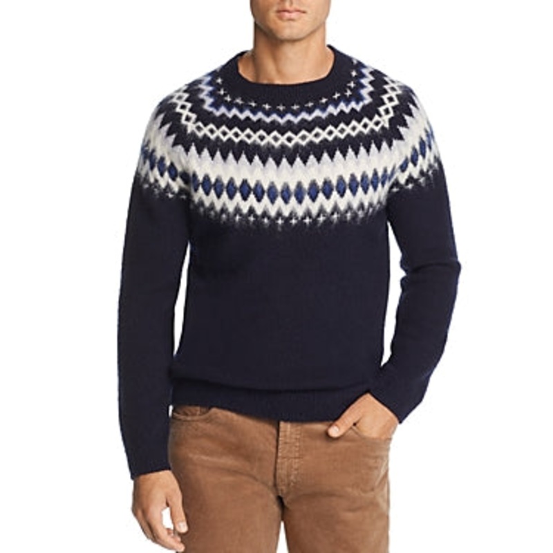 The Men's Store Crew Neck Crewneck Sweater Large Blue Fair Isle