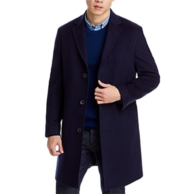The Men's Store Overcoat Coat 40 Blue Solid Cashmere