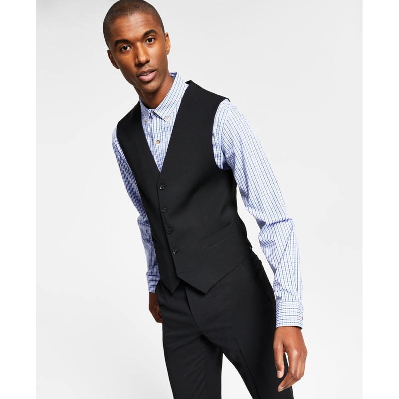 Tommy Hilfiger Mens Modern fit Button-Up Vest Medium Black