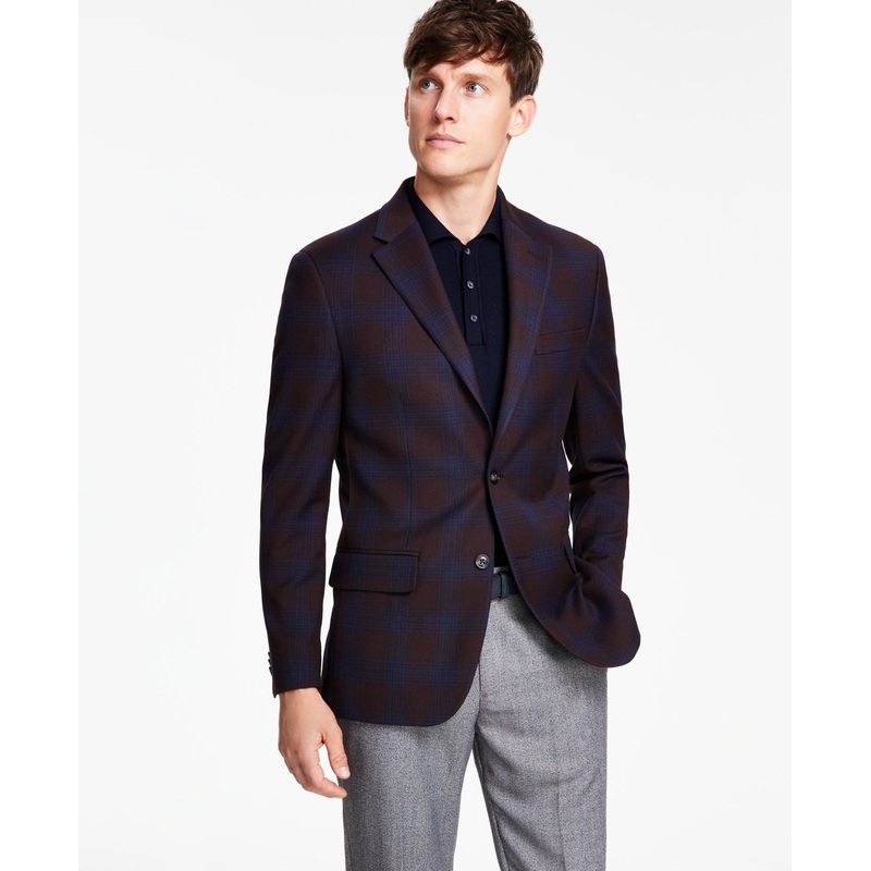Tommy Hilfiger Mens Modern fit Suit Jacket Blazer 38 S Red Plaid