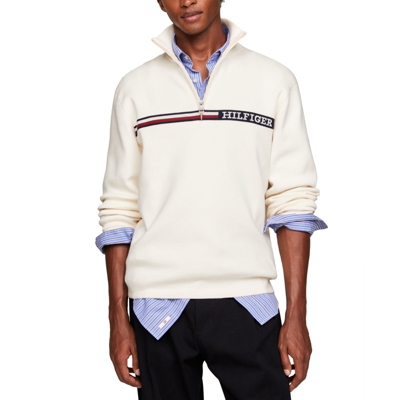 Tommy Hilfiger Mens Regular fit Mock Neck Quarter zip Sweater XL White Solid