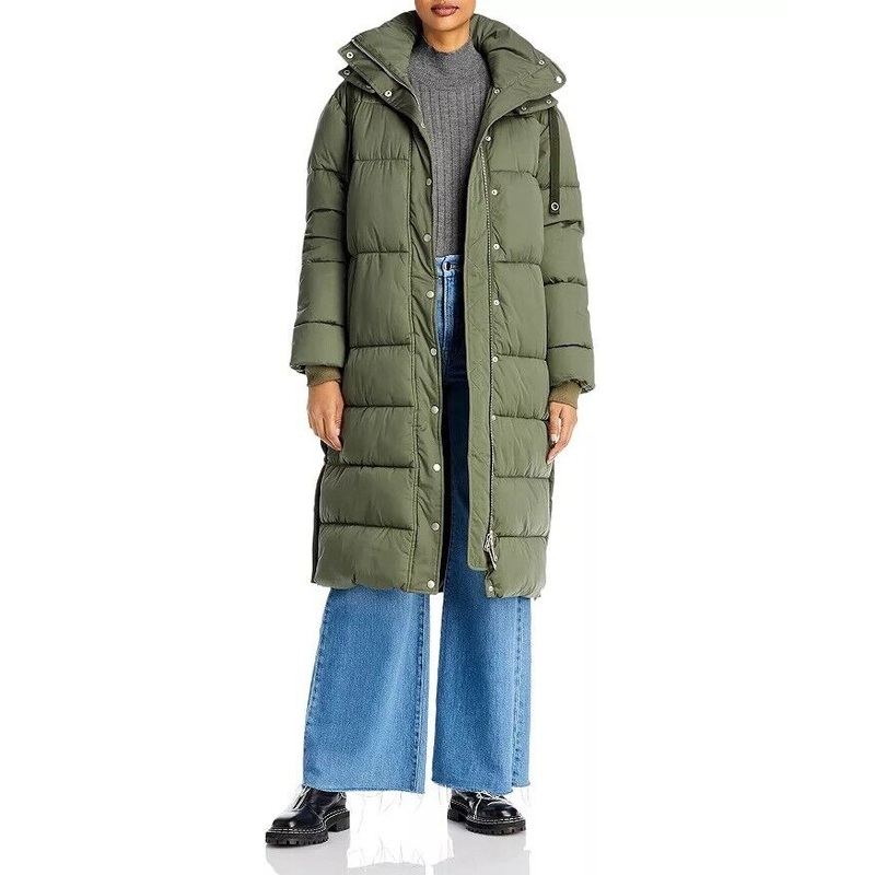 AQUA Women's Long Hooded Puffer Coat Medium Green