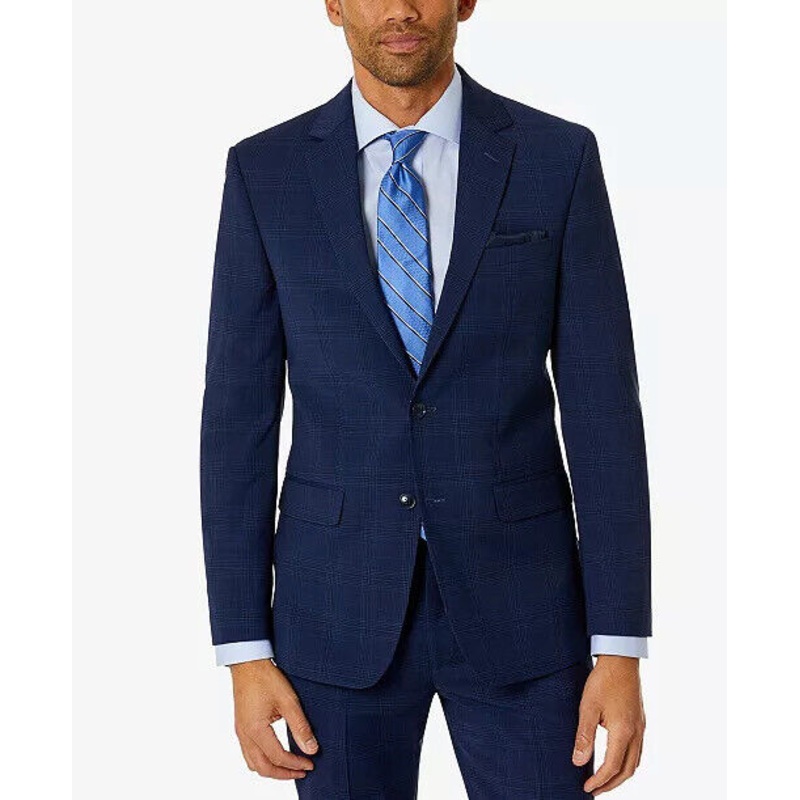 BAR III Men's Skinny-Fit Suit Jacket 44R Blue Plaid Sport Coat / 2 Button