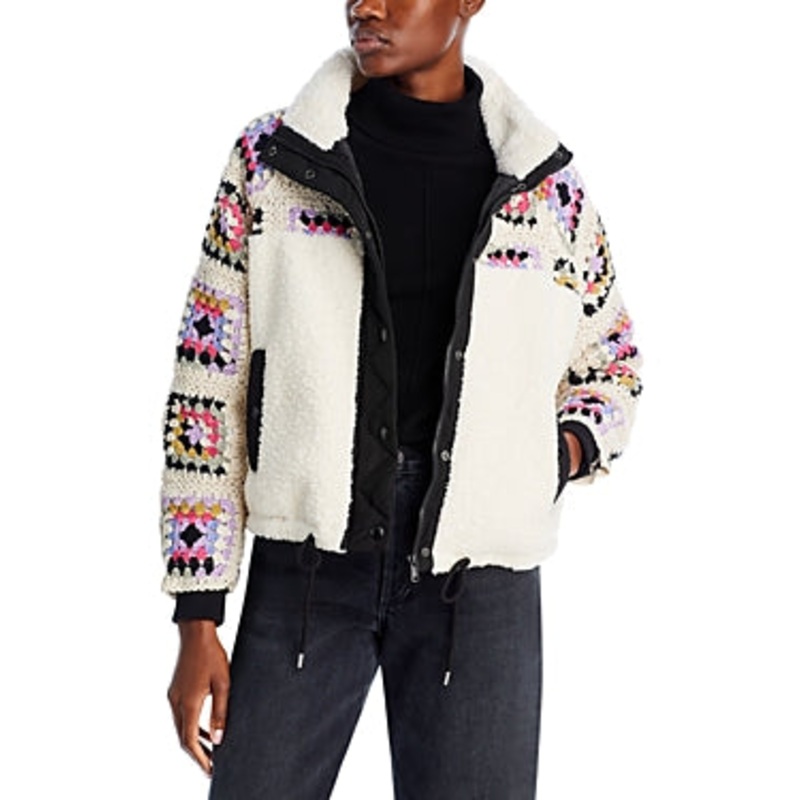 BLANKNYC Women Mixed Media Boxy Fleece Coat Jacket Small White
