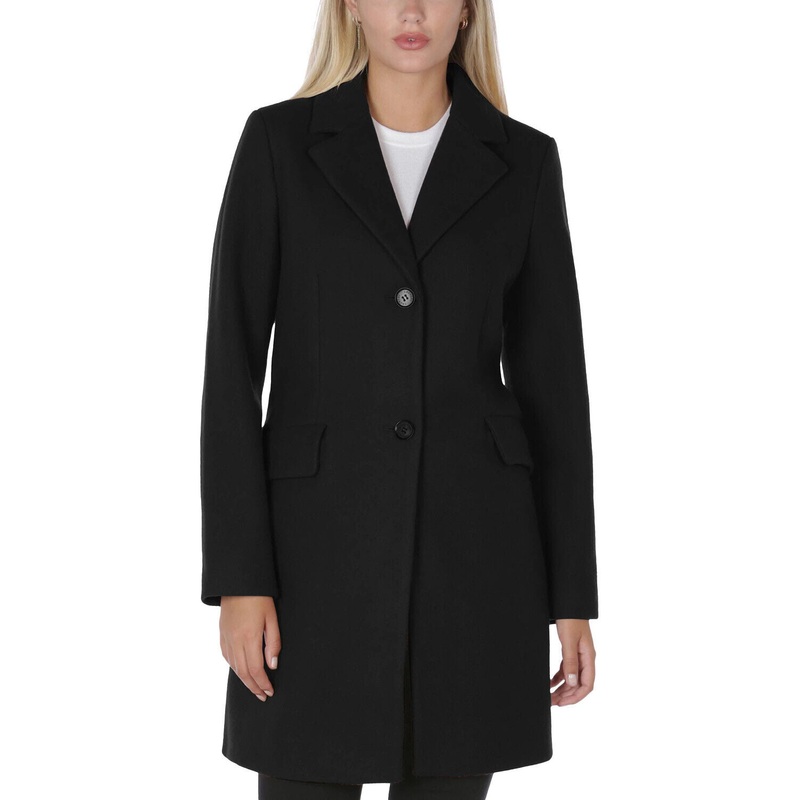 Laundry by Shelli Segal Women's Button Single-Breasted Walker Coat Black XXS