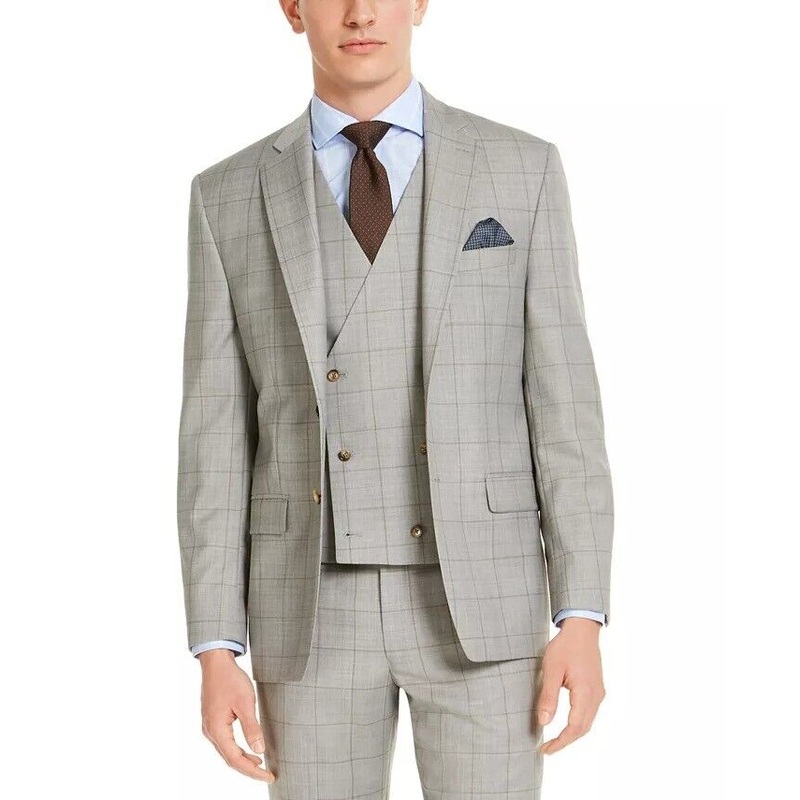 LAUREN RALPH LAUREN Men's UltraFlex Stretch Gray Windowpane Suit Jacket 42L