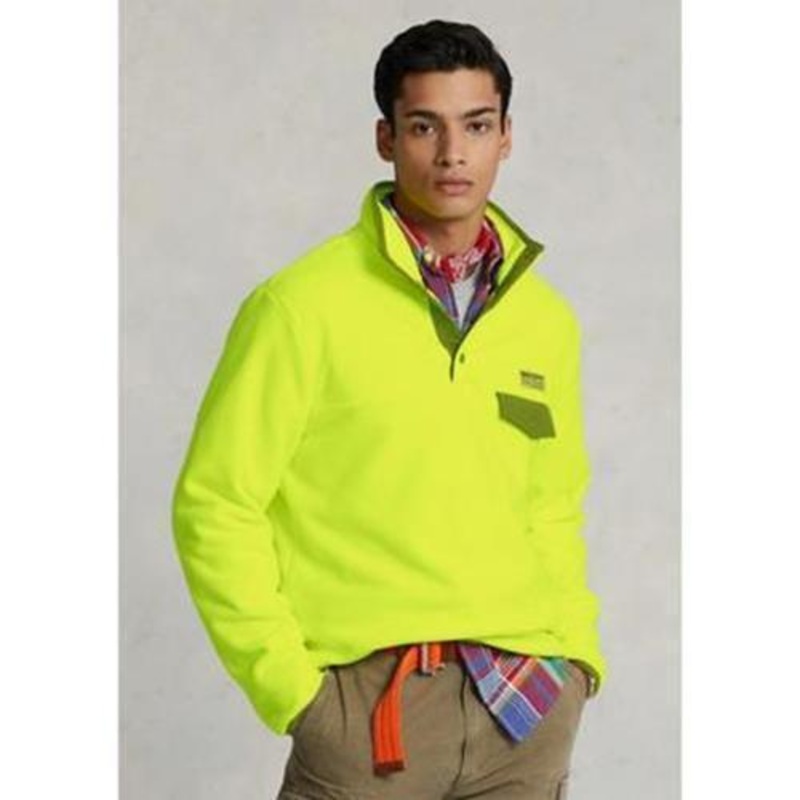 Polo Ralph Lauren Mens Brushed Fleece Pullover Jacklet Safety Yellow Medium