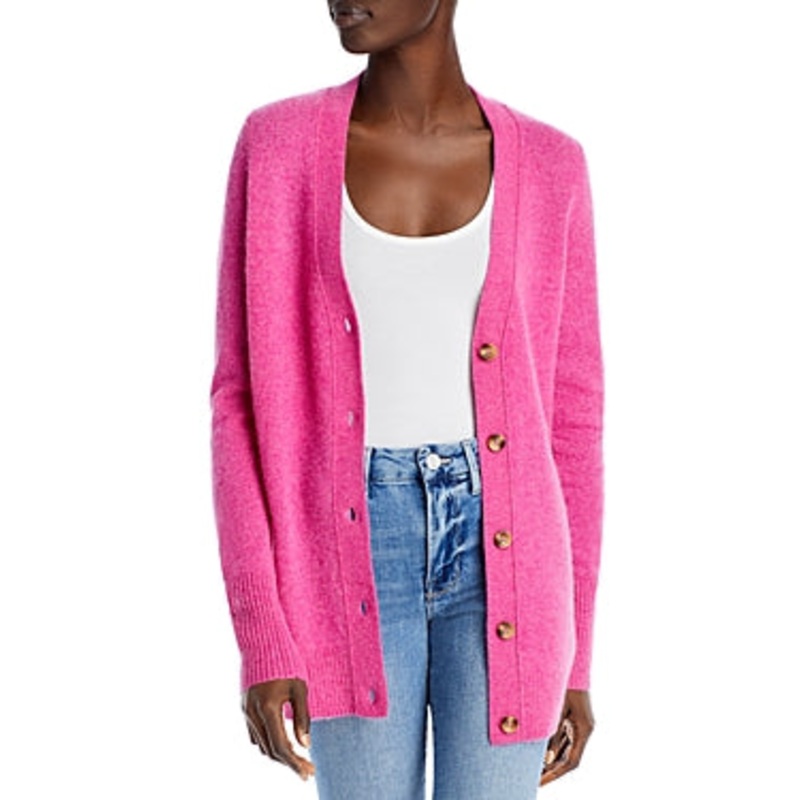Private Label Womens Cashmere Cashmere Grandfather Cardigan Sweater XS Pink Rose