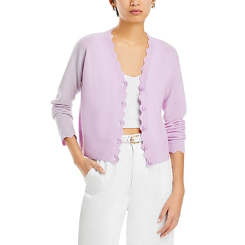 Private Label Womens Scallop Neck Cashmere Cardigan Sweater Medium Purple