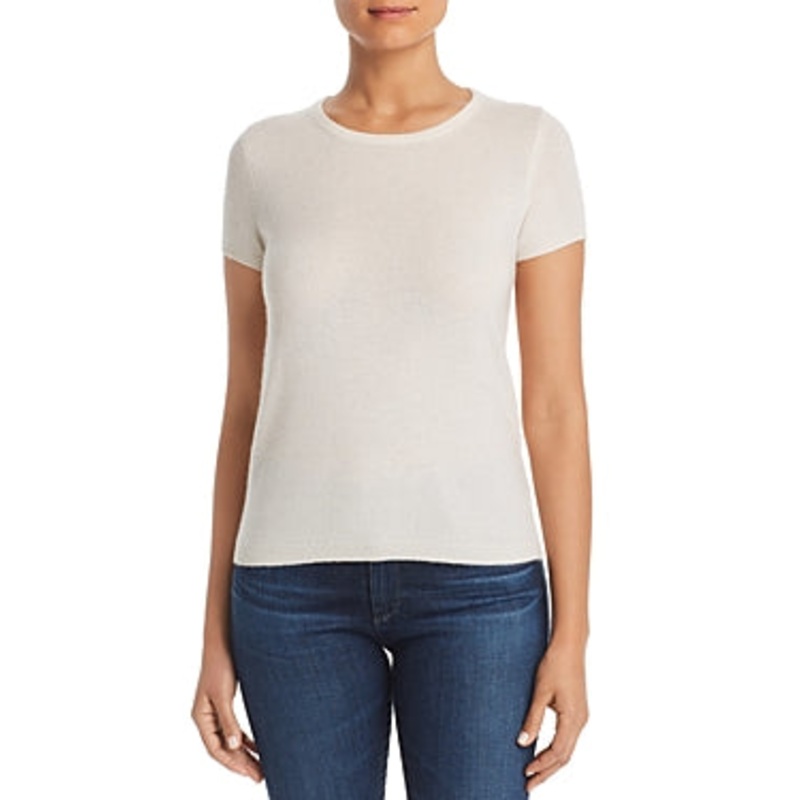 Private Label Womens Short Sleeve Cashmere Sweater Small Ivory Beige