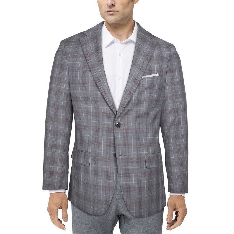 Tallia Men's Slim-Fit Plaid Suit Jacket 44S Grey / Rust