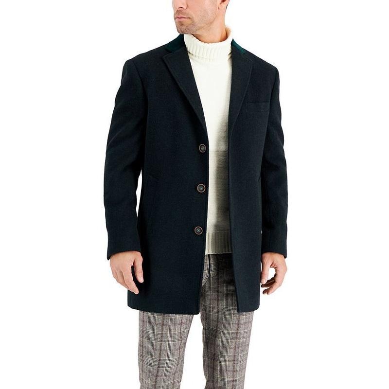 TALLIA Men's Wool Slim-Fit Single Breasted Overcoat Medium Hunter Green Coat