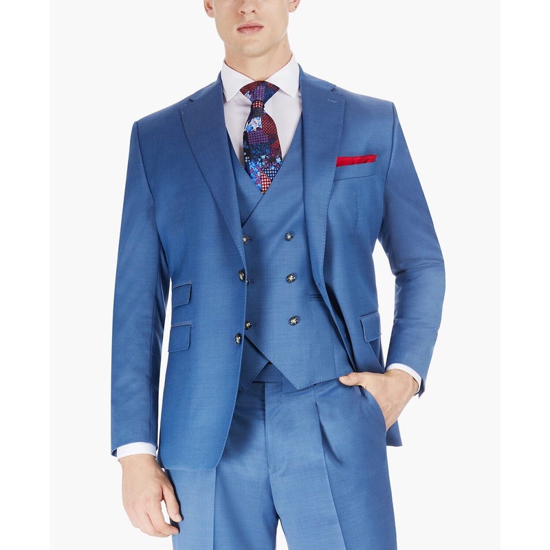Tayion Collection Blue Solid Classic-Fit Wool Suit Jacket Blue 38R