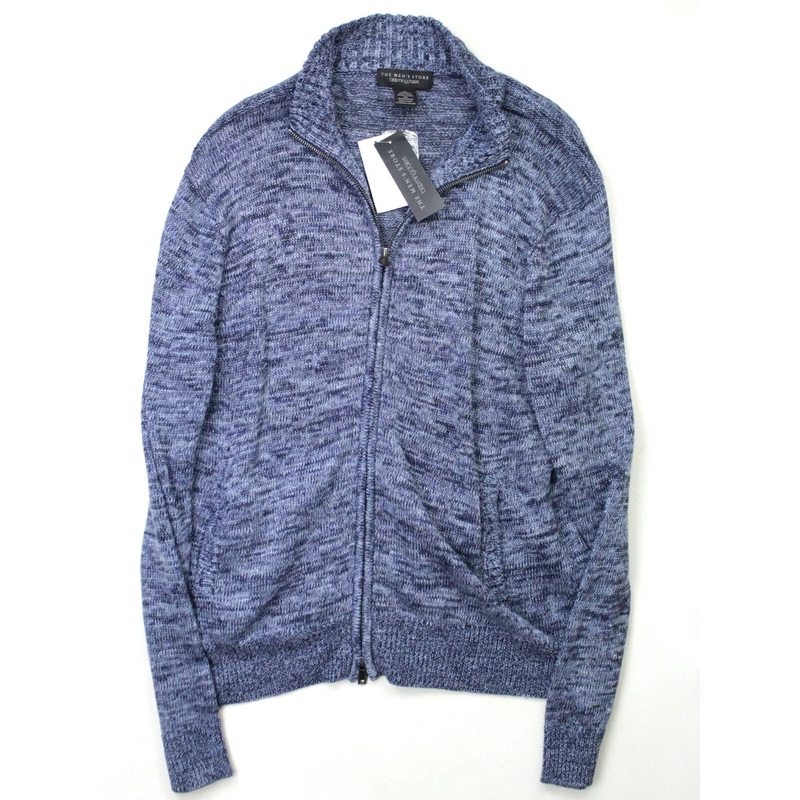 The Mens Store Bloomingdales Linen Melange Knit Full Zip Sweater 2XL Navy Blue