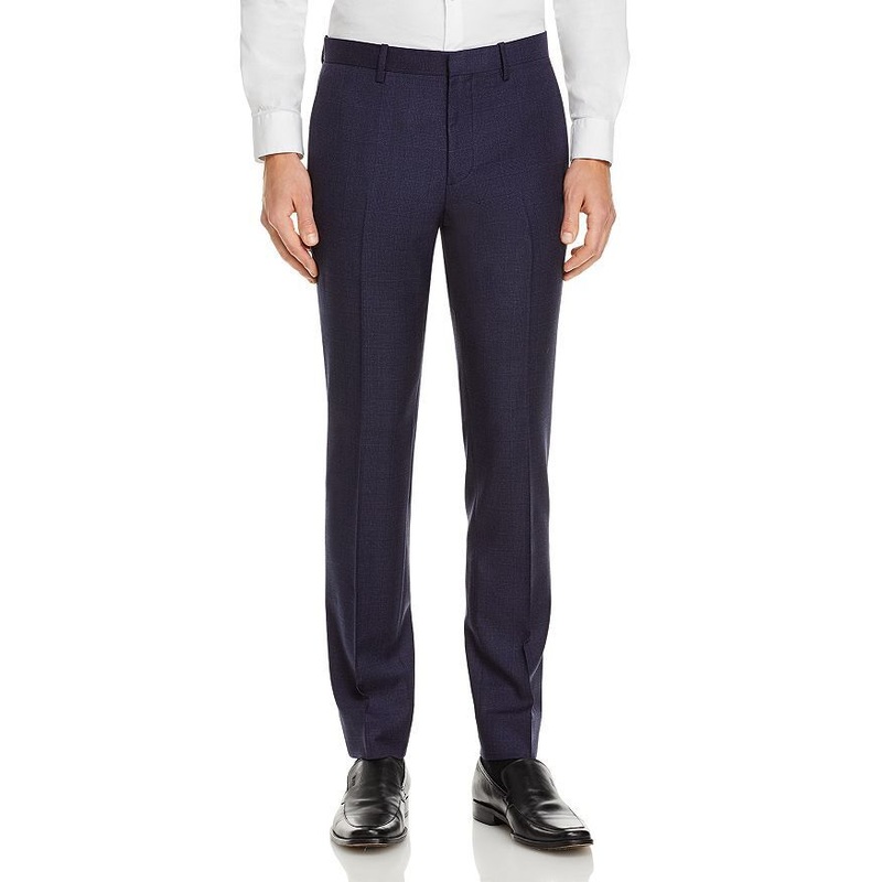 Theory Chambers Tonal Plaid Slim Fit Dress Pants Size 33 Navy Blue