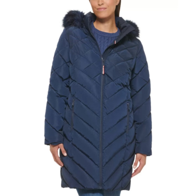 TOMMY HILFIGER Women's Puffer Coat XS Extra Small Navy Blue