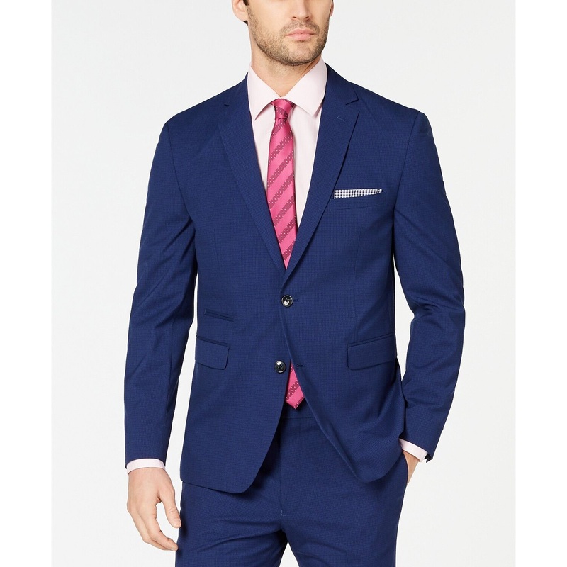Vince Camuto Men's Slim-Fit Stretch Wrinkle-Resistant Blue Check Suit Jacket 38R
