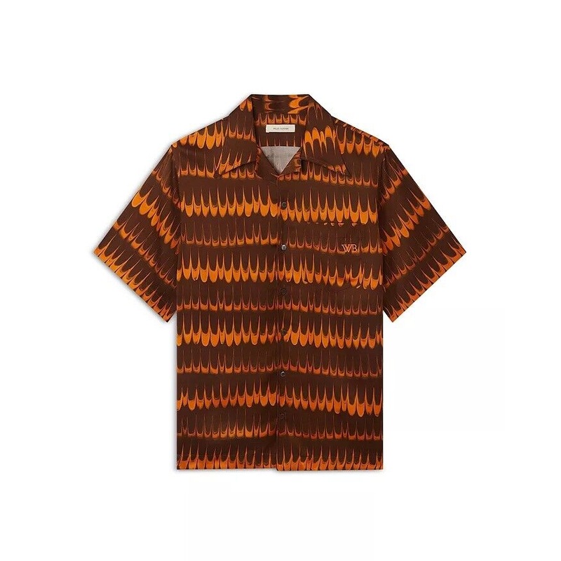 Wales Bonner Mens Rhythm Short Sleeve Button Shirt Size 50 Large Italy Orange