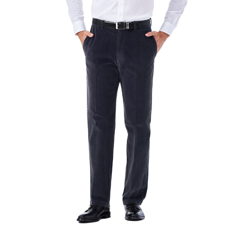 Haggar Mens Classic fit Casual Corduroy Pants 36 / 29 Grey Solid Stretch