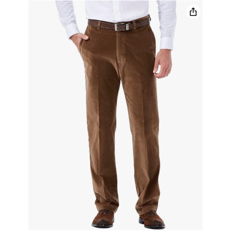 Haggar Mens Classic fit Casual Corduroy Pants 40 / 29 Brown Solid Stretch
