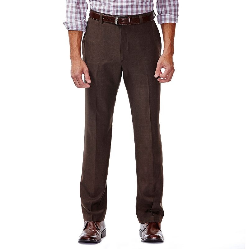 Haggar Mens Classic fit Casual Pants 34 / 29 Brown Solid