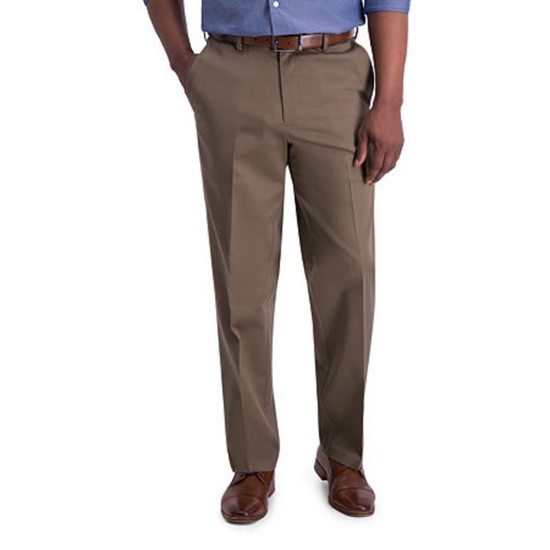 HAGGAR Mens Classic fit Casual Pants 34 / 29 Brown Solid Stretch