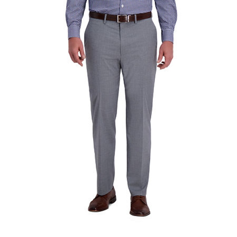 Haggar Mens Classic fit Dress Pants 40 / 32 Grey Plaid Stretch