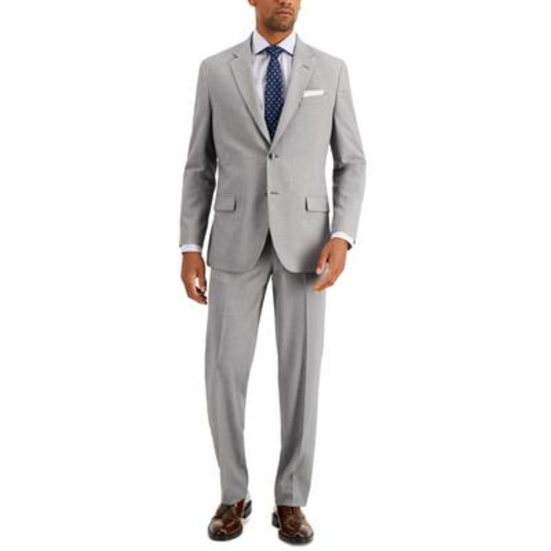 Nautica Mens Modern fit 2 Piece Suit 40 R / 34 Waist Grey Solid Stretch
