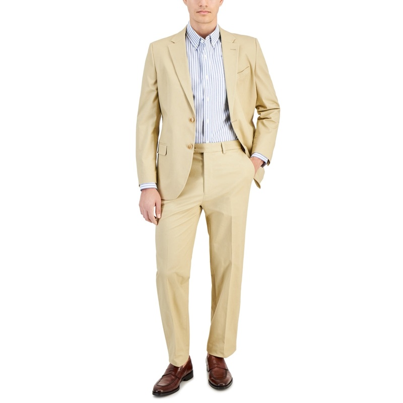 Nautica Mens Modern fit 2 Piece Suit 42 S / 36 Waist Beige Solid